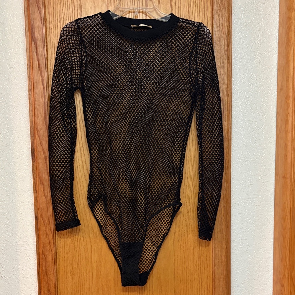 Elodie Black Fishnet bodysuit shirt rave festival goth long sleeve grunge club